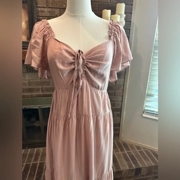 NWT Baltic Born Agatha Maxi Dress Dusty Mauve Tiered Ruffle Pockets L - Picture 7 of 13